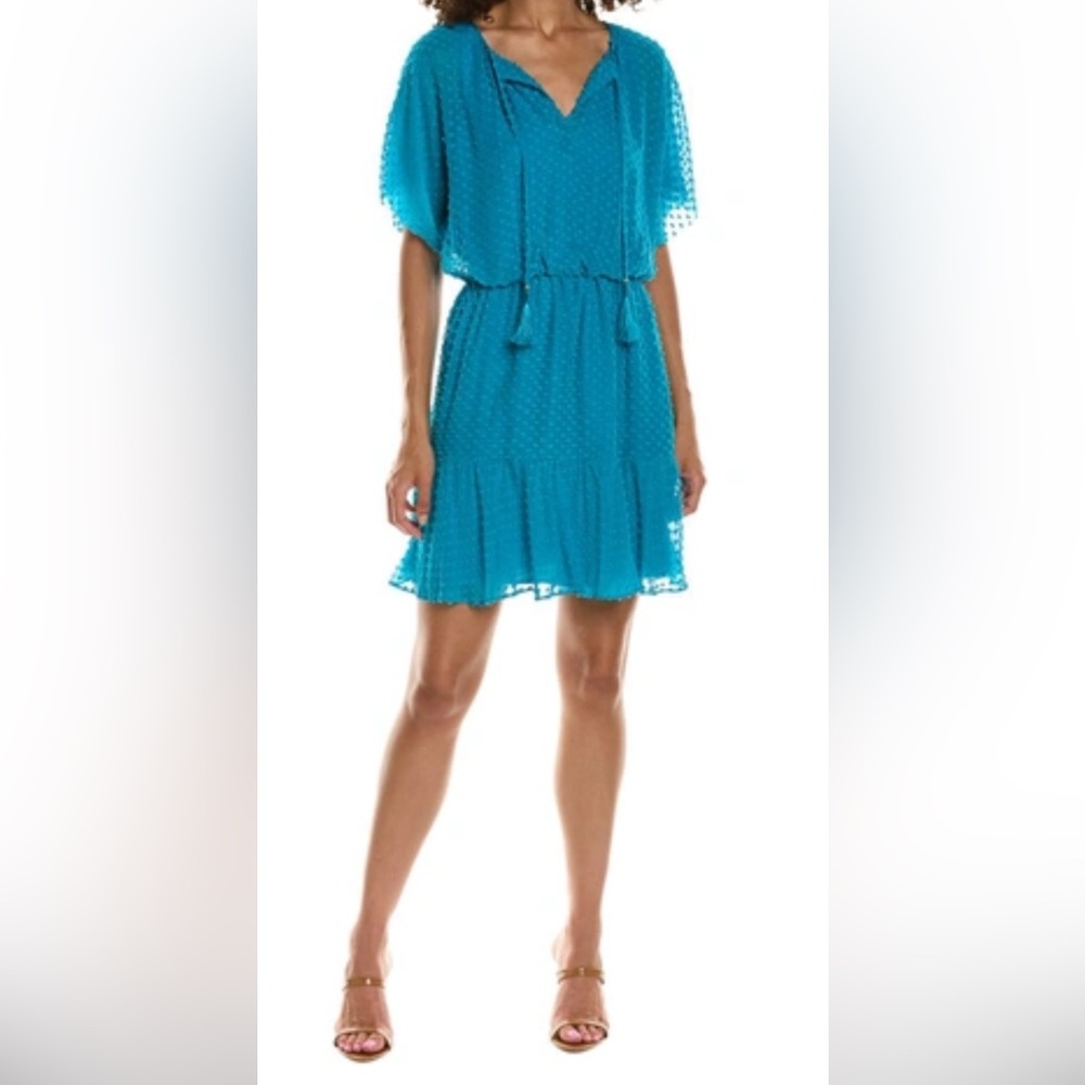 NWT Trina Turk MAHALO Silk blend Vibrant Blue Textured Mini Dress Small